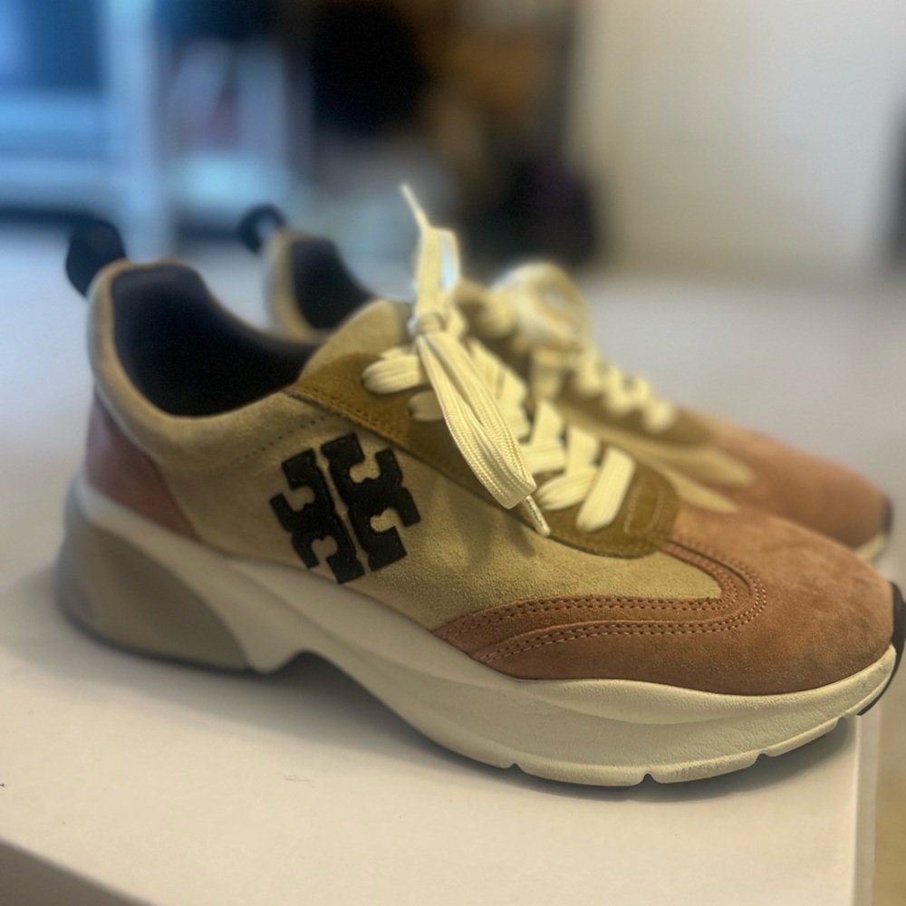Tory Burch Beige and Brown Sneakers